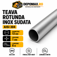 Teava rotunda inox sudata AISI 304, 13 x 1 mm, 6 metri